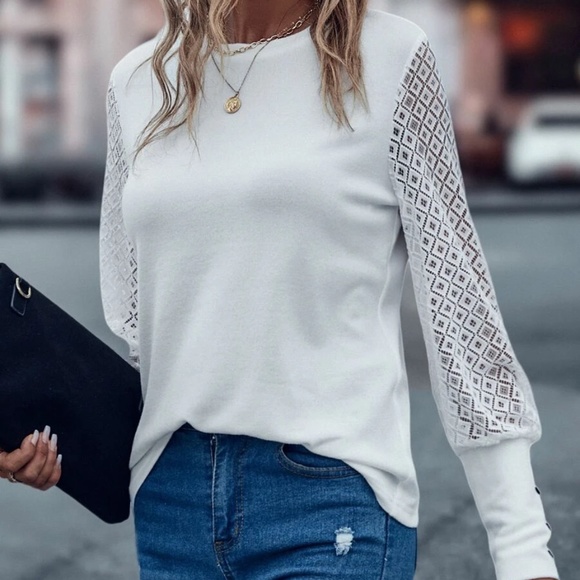 #23 Sheer Sleeve Button Detail Top - Picture 4 of 6